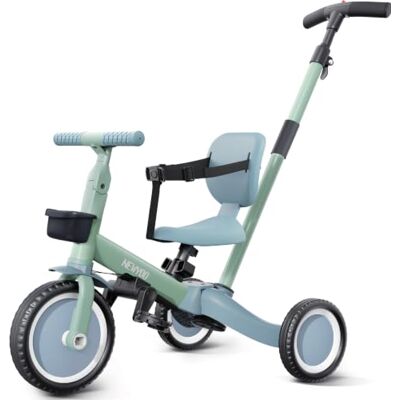 newyoo Trike with Parent Handle, Toddler Bike for 1-3 Year Old, Baby Balance Bike, Birthday Gift & Ride-On Toy for Boy & Girl, 5 in 1 Kids Tricycle, Baby Bike with Safety Belt, TR007, Green newyoo Trike with Parent Handle, Toddler Bike for 1-3 Year Old, Baby Balance Bike, Birthday Gift & Ride-On Toy for Boy & Girl, 5 in 1 Kids Tricycle, Baby Bike with Safety Belt, TR007, Green