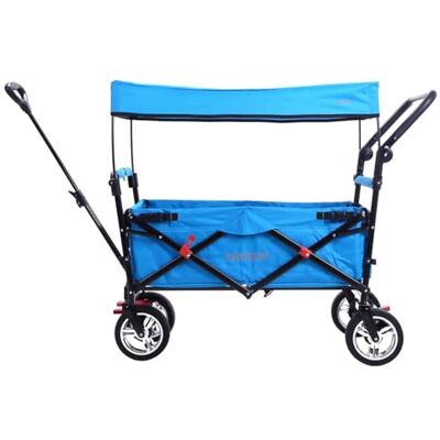 Fuxtec Foldable Handcart FX-CT700 Blue Premium Folding Wagon with UV Sun Canopy Height-Adjustable Telescopic Handle 75kg Capacity Fuxtec Foldable Handcart FX-CT700 Blue Premium Folding Wagon with UV Sun Canopy Height-Adjustable Telescopic Handle 75kg Capacity