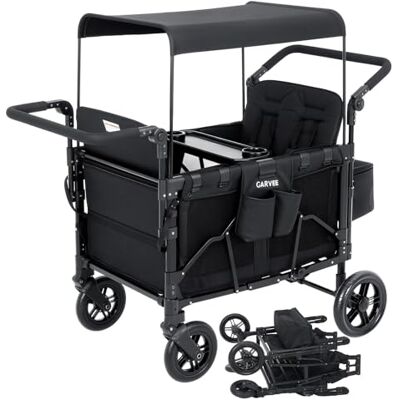 GarveeLife 4-Seater All-Terrain Foldable Kids Wagon – Push & Pull Stroller with 360° Wheels, Adjustable Sun Canopy, 5-Point Harness, Snack Tray & XXL Storage – Oxford 600D Fabric GarveeLife 4-Seater All-Terrain Foldable Kids Wagon – Push & Pull Stroller with 360° Wheels, Adjustable Sun Canopy, 5-Point Harness, Snack Tray & XXL Storage – Oxford 600D Fabric