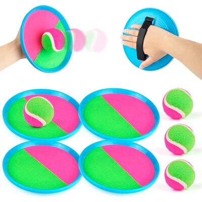 Minleer Toss and Catch Ball Set for Kids and Families with 4 Paddles and 4 Soft Balls, Hook and Loop Catch Game for Garden Games, Beach Toys, Outdoor Activities and Camping Fun Minleer Toss and Catch Ball Set for Kids and Families with 4 Paddles and 4 Soft Balls, Hook and Loop Catch Game for Garden Games, Beach Toys, Outdoor Activities and Camping Fun