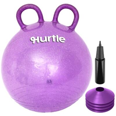 Hurtle Space Hopper 18 Inch Hopper Ball for Kids With Dual Handles, Pump and 4 Cones for Balance, Coordination and Active Indoor Outdoor Play, Purple Glitter Hurtle Space Hopper 18 Inch Hopper Ball for Kids With Dual Handles, Pump and 4 Cones for Balance, Coordination and Active Indoor Outdoor Play, Purple Glitter