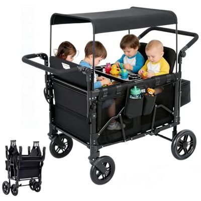 AsyPets 4 Seater Kids Wagon Stroller Foldable All Terrain Push Pull Wagon toddler wagon, outdoor kids cart, camping stroller wagon, baby wagon with canopy, utility wagon for children AsyPets 4 Seater Kids Wagon Stroller Foldable All Terrain Push Pull Wagon toddler wagon, outdoor kids cart, camping stroller wagon, baby wagon with canopy, utility wagon for children