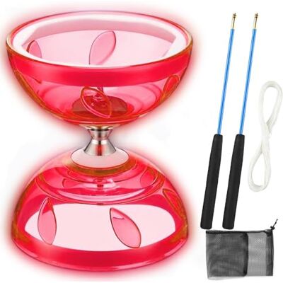 Rppiup Triple Bearing Diabolo Set, Diablo Toy Juggling Set with 2 Professional Pole and Net Bag, Flywheel Circus Tool for Adult Beginners and Professionals, Kids, Elderly (RED) Rppiup Triple Bearing Diabolo Set, Diablo Toy Juggling Set with 2 Professional Pole and Net Bag, Flywheel Circus Tool for Adult Beginners and Professionals, Kids, Elderly (RED)