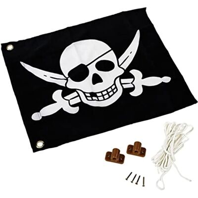 Soulet Flag with hoisting system for attaching to play towers, climbing towers, stilts houses or other play facilities (black with pirate motif) Soulet Flag with hoisting system for attaching to play towers, climbing towers, stilts houses or other play facilities (black with pirate motif)