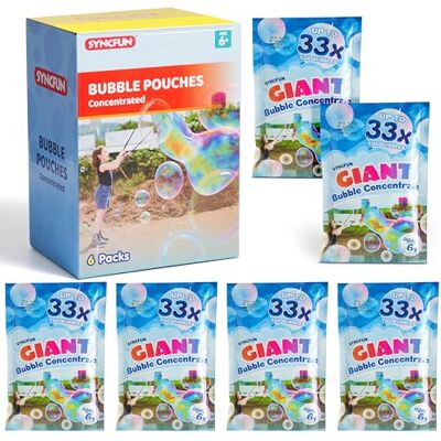 SYNCFUN 6 Packs Giant Bubble Concentrated Solution (Up to 17 Litre), 6 Pouches Solution Refill for Bubble Machine, Wands, Blower, for Large party in summer Celebrations, Easter, Outdoors Activity SYNCFUN 6 Packs Giant Bubble Concentrated Solution (Up to 17 Litre), 6 Pouches Solution Refill for Bubble Machine, Wands, Blower, for Large party in summer Celebrations, Easter, Outdoors Activity