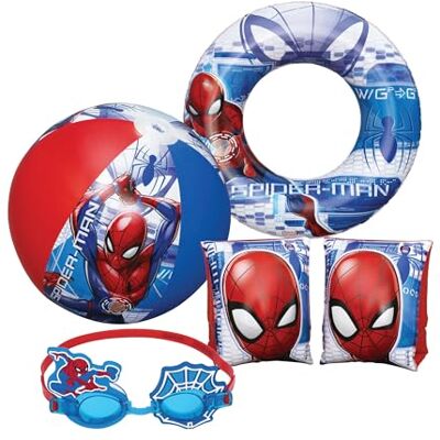 Bestway Spiderman Swimming Pool Set, Bundle of 20" Beach Ball, Arm Bands, Googles & Swim Ring Tube for Swimming Pool Activities, Water Park, Beach Games Bestway Spiderman Swimming Pool Set, Bundle of 20" Beach Ball, Arm Bands, Googles & Swim Ring Tube for Swimming Pool Activities, Water Park, Beach Games