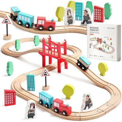 Tiny Land Wooden Train Set for Toddler with 39 Pcs Wooden Tracks Compatible with Major Brands- Expandable, Changeable-Train Toy for 3 4 5 Years Old Girls & Boys Tiny Land Wooden Train Set for Toddler with 39 Pcs Wooden Tracks Compatible with Major Brands- Expandable, Changeable-Train Toy for 3 4 5 Years Old Girls & Boys