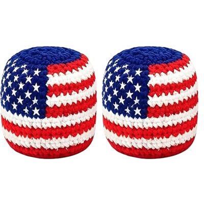 WRWIZDR Crocheted Foot Kick Bag for School Class and Family, 2PCS America Flag Theme Kick Foootbag, Outdoor Activity Toy for Physical Education and Social Event WRWIZDR Crocheted Foot Kick Bag for School Class and Family, 2PCS America Flag Theme Kick Foootbag, Outdoor Activity Toy for Physical Education and Social Event