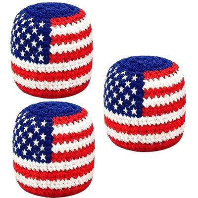 WRWIZDR Crocheted Foot Kick Bag for School Class and Family, 3PCS America Flag Theme Kick Foootbag, Outdoor Activity Toy for Physical Education and Social Event WRWIZDR Crocheted Foot Kick Bag for School Class and Family, 3PCS America Flag Theme Kick Foootbag, Outdoor Activity Toy for Physical Education and Social Event