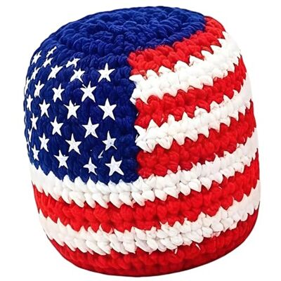 WRWIZDR Crocheted Foot Kick Bag for School Class and Family, 1PCS America Flag Theme Kick Foootbag, Outdoor Activity Toy for Physical Education and Social Event WRWIZDR Crocheted Foot Kick Bag for School Class and Family, 1PCS America Flag Theme Kick Foootbag, Outdoor Activity Toy for Physical Education and Social Event