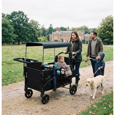 Garvee 4-Seater All-Terrain Stroller Wagon for Kids, Foldable Push/Pull Design with 360° Wheels, Kids Wagon with Adjustable Sun Canopy, 5-Point Safety, Snack Tray & XXL Storage, Oxford 600D Fabric Garvee 4-Seater All-Terrain Stroller Wagon for Kids, Foldable Push/Pull Design with 360° Wheels, Kids Wagon with Adjustable Sun Canopy, 5-Point Safety, Snack Tray & XXL Storage, Oxford 600D Fabric