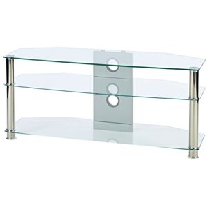 MMT Furniture Designs Ltd Clear Glass TV Stand 1150mm Wide 3 Shelf for Up To 55 inch TV's With Chrome Silver Legs, by MMT MMT Furniture Designs Ltd Clear Glass TV Stand 1150mm Wide 3 Shelf for Up To 55 inch TV's With Chrome Silver Legs, by MMT