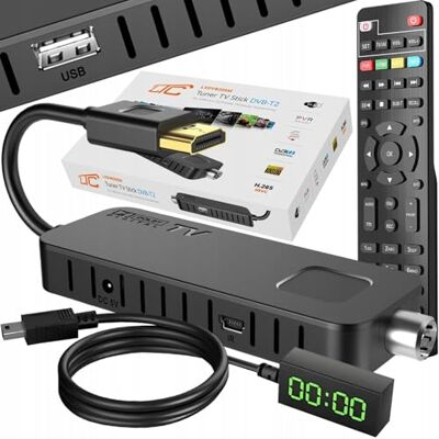 LTC Mini DVB-T2 HD Stick Receiver, H.265 HEVC Decoder, Full HD 1080p, 2-in-1 learning remote control, PVR recording, USB, HDMI, infrared sensor, Black LTC Mini DVB-T2 HD Stick Receiver, H.265 HEVC Decoder, Full HD 1080p, 2-in-1 learning remote control, PVR recording, USB, HDMI, infrared sensor, Black