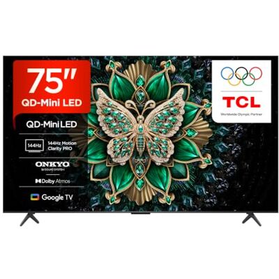 TCL 75C6K-UK 75 Inch QD-Mini LED 4K HDR10+ Smart TV, Google TV Dolby Vision IQ & Atmos, 144Hz Motion Clarity Pro, Game Master, Onkyo 2.1 Sound, Apple AirPlay 2 TCL 75C6K-UK 75 Inch QD-Mini LED 4K HDR10+ Smart TV, Google TV Dolby Vision IQ & Atmos, 144Hz Motion Clarity Pro, Game Master, Onkyo 2.1 Sound, Apple AirPlay 2
