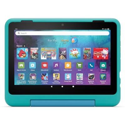 Amazon New Kid-Friendly Case for Fire HD 8 tablet (only compatible with 12th generation tablet), Hello Teal Amazon New Kid-Friendly Case for Fire HD 8 tablet (only compatible with 12th generation tablet), Hello Teal