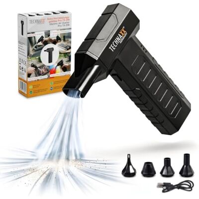 Technaxx Electric Air Duster Pro Rechargeable 80W Air Blower up to 100000 RPM with 3 Speeds 5 Nozzles USB-C Cordless for Cleaning PC Keyboard Car Camera Dust Cleaner TX-391 Technaxx Electric Air Duster Pro Rechargeable 80W Air Blower up to 100000 RPM with 3 Speeds 5 Nozzles USB-C Cordless for Cleaning PC Keyboard Car Camera Dust Cleaner TX-391