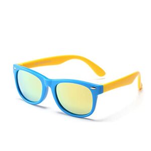 FOURCHEN Kids Polarized Sunglasses Rubber Flexible Shades for Girls Boys Age 3-10 (blueyellow/gold lens)