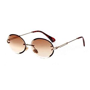 Inlefen Oval Rimless Gradient Sunglasses Round Unisex Sun Glasses (Brown)