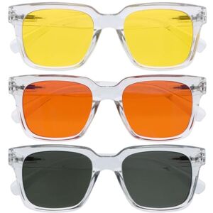 OPULIZE ERA Sunglasses Yellow/Orange/Green Lens 3 Pack Anti-reflective Anti-Glare Polarised Lenses UV400 Protection Oversized Rectangular Frame Spring Hinges Clear Mens Womens OPULIZE ERA Sunglasses Yellow/Orange/Green Lens 3 Pack Anti-reflective Anti-Glare Polarised Lenses UV400 Protection Oversized Rectangular Frame Spring Hinges Clear Mens Womens