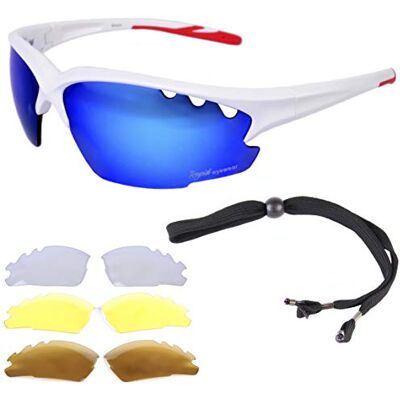 Rapid Eyewear ‘Breeze’ White Cycling Sunglasses: Interchangeable uv400 Lens Blue mirrored, polarised and low-light night tint lenses. Glasses also for running, triathlon, skiing etc. For men and women Rapid Eyewear ‘Breeze’ White Cycling Sunglasses: Interchangeable uv400 Lens Blue mirrored, polarised and low-light night tint lenses. Glasses also for running, triathlon, skiing etc. For men and women