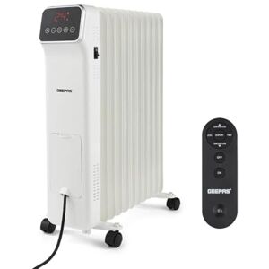 GEEPAS Digital Oil Filled Radiator Heater 2500W, 11 Fin Portable Electric Heater with Remote & LED Display 3 Heat Modes 9Hr Timer Adjustable Thermostat Energy Efficient 2 Year Warranty White GEEPAS Digital Oil Filled Radiator Heater 2500W, 11 Fin Portable Electric Heater with Remote & LED Display 3 Heat Modes 9Hr Timer Adjustable Thermostat Energy Efficient 2 Year Warranty White