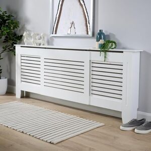 Home Source Extending Radiator Cover Wooden Wall Cabinet Slatted Grill, White, Adjustable to 203cm Home Source Extending Radiator Cover Wooden Wall Cabinet Slatted Grill, White, Adjustable to 203cm