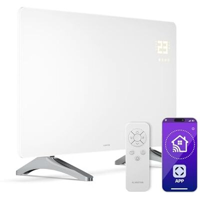 KLARSTEIN Infrared Panel Heater 480W – Wall Mounted or Freestanding, Smart App & Voice Control, Glass Design, Thermostat, Timer, Child Lock, IP43, for 9 m² Rooms, White KLARSTEIN Infrared Panel Heater 480W – Wall Mounted or Freestanding, Smart App & Voice Control, Glass Design, Thermostat, Timer, Child Lock, IP43, for 9 m² Rooms, White