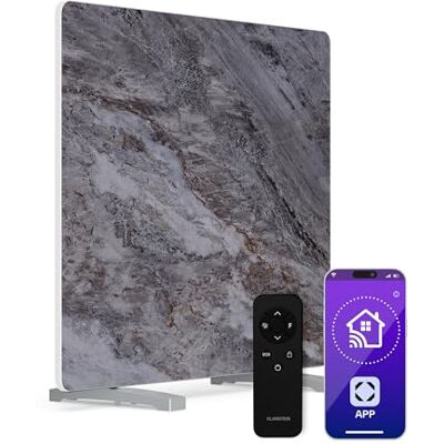 KLARSTEIN Infrared Panel Heater 420W – Wall Mounted or Freestanding, Smart App & Remote Control, Marble Design, Thermostat, Timer, Child Lock, IP43, for 8 m² Rooms, Grey KLARSTEIN Infrared Panel Heater 420W – Wall Mounted or Freestanding, Smart App & Remote Control, Marble Design, Thermostat, Timer, Child Lock, IP43, for 8 m² Rooms, Grey