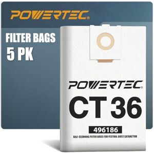 POWERTEC 496186 Selfclean Filter Bag for Festool CT 36, 577084 5PK, for Festool CT36, CT36E Dust Extractor, Replacement Vacuum Bags, Filter Bags for Festool (75038) POWERTEC 496186 Selfclean Filter Bag for Festool CT 36, 577084 5PK, for Festool CT36, CT36E Dust Extractor, Replacement Vacuum Bags, Filter Bags for Festool (75038)