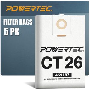 POWERTEC 75037 Self Cleaning Replacement Bags for Festool CT 26 496187 Filter Bags Flexible Fleece Filter Bag – 5 Pack POWERTEC 75037 Self Cleaning Replacement Bags for Festool CT 26 496187 Filter Bags Flexible Fleece Filter Bag – 5 Pack