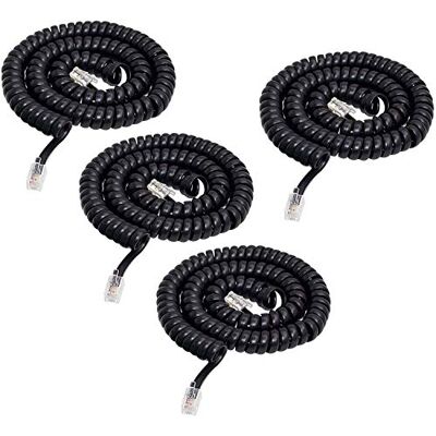 SHONCO Telephone Cord Cable Line Wire, 4 Pack 6Ft Modular Coiled Telephone Handset Cord (Black) SHONCO Telephone Cord Cable Line Wire, 4 Pack 6Ft Modular Coiled Telephone Handset Cord (Black)