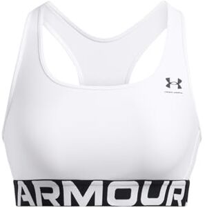 Under Armour Women's Heat Gear Mid Branded, Medium-Support Sports Bra with 4-Way Stretch Material, Gym Bra with Double-Lined Coverage,White / / Black,SM Under Armour Women's Heat Gear Mid Branded, Medium-Support Sports Bra with 4-Way Stretch Material, Gym Bra with Double-Lined Coverage,White / / Black,SM
