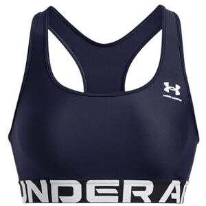 Under Armour Women's Heat Gear Mid Branded, Medium-Support Sports Bra with 4-Way Stretch Material, Gym Bra with Double-Lined Coverage,Midnight Navy / / White,SM Under Armour Women's Heat Gear Mid Branded, Medium-Support Sports Bra with 4-Way Stretch Material, Gym Bra with Double-Lined Coverage,Midnight Navy / / White,SM
