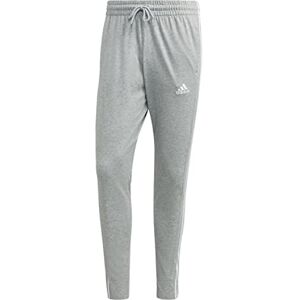 adidas Men's Essentials Single Jersey Tapered Open Hem 3-Stripes Pants, Medium Grey Heather/White, S adidas Men's Essentials Single Jersey Tapered Open Hem 3-Stripes Pants, Medium Grey Heather/White, S