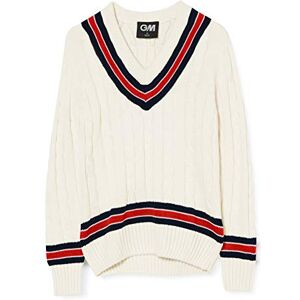 Gunn & Moore GM Cricket Sweater Jumper Pullover Classic Heavy Cable Knit Long Sleeve Cream with Navy Blue & Red Trimmed Collar Medium Junior to fit Chest 26-28 Gunn & Moore GM Cricket Sweater Jumper Pullover Classic Heavy Cable Knit Long Sleeve Cream with Navy Blue & Red Trimmed Collar Medium Junior to fit Chest 26-28