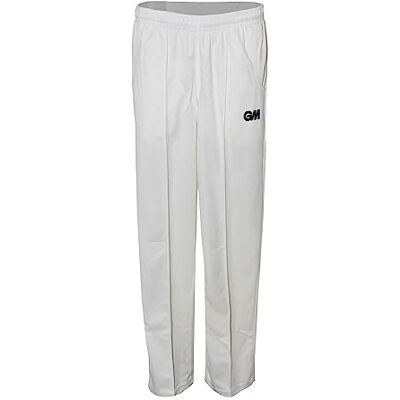 Gunn & Moore GM, Cricket Trousers, Athletic Fit Elasticated Waist 2 Pockets, Quick Drying & Enhanced Moisture Management, Off White with GM Logo, M Boys Waist 27-28" Unfinished Hem Gunn & Moore GM, Cricket Trousers, Athletic Fit Elasticated Waist 2 Pockets, Quick Drying & Enhanced Moisture Management, Off White with GM Logo, M Boys Waist 27-28" Unfinished Hem