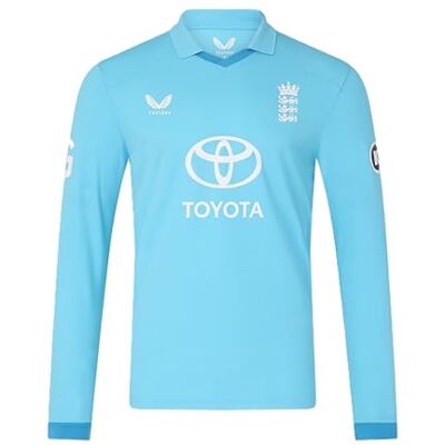 Castore England Cricket Men's ODI Replica Long Sleeve Shirt, XXL Official ODI Replica Kit Striking Blue, Officially Embroidered Three Lions Crest Mens Cricket Shirts (Blue Attoll) Castore England Cricket Men's ODI Replica Long Sleeve Shirt, XXL Official ODI Replica Kit Striking Blue, Officially Embroidered Three Lions Crest Mens Cricket Shirts (Blue Attoll)