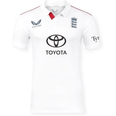 Castore England Cricket Men's ECB Test Replica Short Sleeve Shirt, XS White Official Test Replica Kit Classic Test White, Contrast Navy Three Lions Mens Cricket Shirts (Brilliant White) Castore England Cricket Men's ECB Test Replica Short Sleeve Shirt, XS White Official Test Replica Kit Classic Test White, Contrast Navy Three Lions Mens Cricket Shirts (Brilliant White)