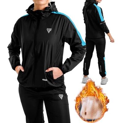 RDX Women Sauna Suit, REACH OEKO TEX 100 CERTIFIED, Full Body Ladies Sweat Shirt Heat with Hood, Silver Back Long Sleeves, Boxing MMA Slimming Fitness Running Workout, Adults & Kids Gym Workout Suit RDX Women Sauna Suit, REACH OEKO TEX 100 CERTIFIED, Full Body Ladies Sweat Shirt Heat with Hood, Silver Back Long Sleeves, Boxing MMA Slimming Fitness Running Workout, Adults & Kids Gym Workout Suit