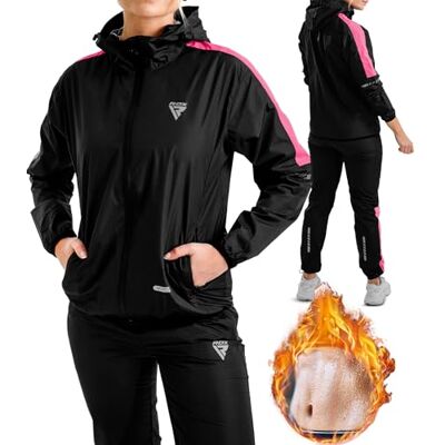 RDX Women Sauna Suit, REACH OEKO TEX 100 CERTIFIED, Full Body Ladies Sweat Shirt Heat with Hood, Silver Back Long Sleeves, Boxing MMA Slimming Fitness Running Workout, Adults & Kids Gym Workout Suit RDX Women Sauna Suit, REACH OEKO TEX 100 CERTIFIED, Full Body Ladies Sweat Shirt Heat with Hood, Silver Back Long Sleeves, Boxing MMA Slimming Fitness Running Workout, Adults & Kids Gym Workout Suit