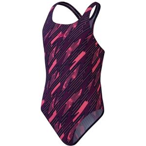 Speedo Girls Hyperboom Allover Medalist One Piece Swimsuit Chlorine Resistant Quick Drying, True Navy/Electric Pink, 5-6 Speedo Girls Hyperboom Allover Medalist One Piece Swimsuit Chlorine Resistant Quick Drying, True Navy/Electric Pink, 5-6