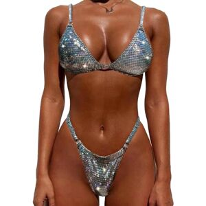 YAUASOPA Women Shiny Bikini Micro Sexy String Two Pieces Swimsuit Female Thong Swimwear Black 10/12 UK Large YAUASOPA Women Shiny Bikini Micro Sexy String Two Pieces Swimsuit Female Thong Swimwear Black 10/12 UK Large