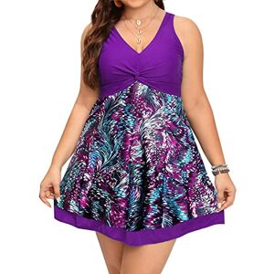 ECUPPER Womens One Piece Swimsuit Plus Size Swimwear Floral Printed Swimming Costume with Skirt Purple M ECUPPER Womens One Piece Swimsuit Plus Size Swimwear Floral Printed Swimming Costume with Skirt Purple M