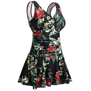 MiYang Women's Plus-Size Polka Dot Shaping Body One Piece Swim Dresses Swimsuit, Black/Multicolour Flowers, Medium(6-8 UK) MiYang Women's Plus-Size Polka Dot Shaping Body One Piece Swim Dresses Swimsuit, Black/Multicolour Flowers, Medium(6-8 UK)