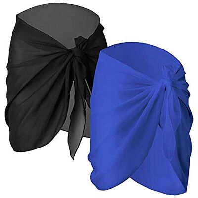 BaiJ Beach Sarong Wrap Women,2 Pack Swimwear Chiffon Beach Swisuit Wrap Sarong Short Sarong Chiffon Bikini Cover Up Swimsuit Wrap Dress Skirt for Holiday Swimming Black+Blue BaiJ Beach Sarong Wrap Women,2 Pack Swimwear Chiffon Beach Swisuit Wrap Sarong Short Sarong Chiffon Bikini Cover Up Swimsuit Wrap Dress Skirt for Holiday Swimming Black+Blue