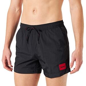 Hugo Boss Mens Dominica Recycled-Material Swim Shorts with red Logo Label Hugo Boss Mens Dominica Recycled-Material Swim Shorts with red Logo Label