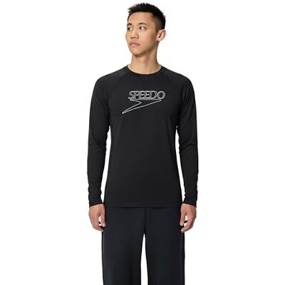 Speedo Men's End+ Long Sleeve Swim Rash Guard Top, Black, M Speedo Men's End+ Long Sleeve Swim Rash Guard Top, Black, M