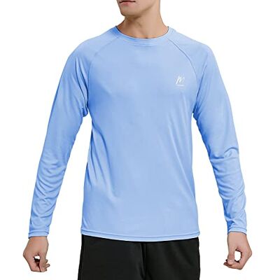 MeetHoo Men's Rash Vest, Rash Guard UPF 50+ UV Swim Shirt Top Quick Dry Sun Protection Long Sleeve Tee for Surfing Running Swimming Sky Blue MeetHoo Men's Rash Vest, Rash Guard UPF 50+ UV Swim Shirt Top Quick Dry Sun Protection Long Sleeve Tee for Surfing Running Swimming Sky Blue