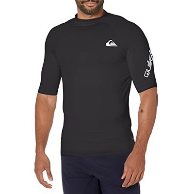 Quiksilver Men's All Time Short Sleeve Rashguard UPF 50 Sun Protection Surf Shirt Rash Guard, Black Left Chest, XL Quiksilver Men's All Time Short Sleeve Rashguard UPF 50 Sun Protection Surf Shirt Rash Guard, Black Left Chest, XL