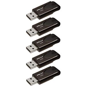 PNY Attaché 4 Flash Drives USB 2.0 with Sliding Capless Design, Black, 5x32GB PNY Attaché 4 Flash Drives USB 2.0 with Sliding Capless Design, Black, 5x32GB